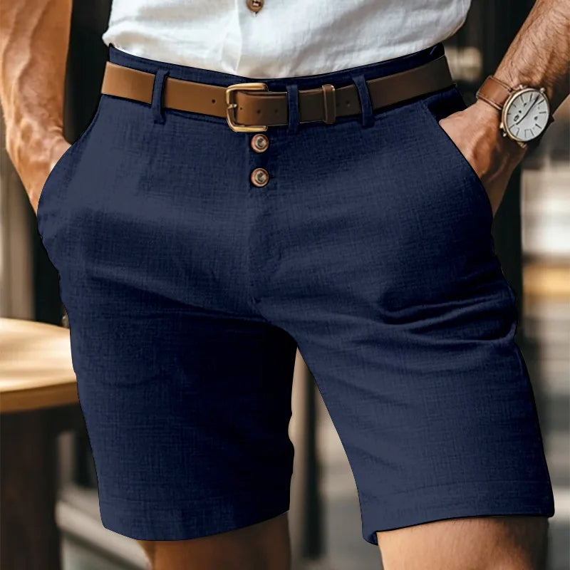 White Gray Cotton Linen Shorts Men Fashion Triple Button Short Pants Male Streetwear 2025 Stylish simplicity Casual Beach Shorts