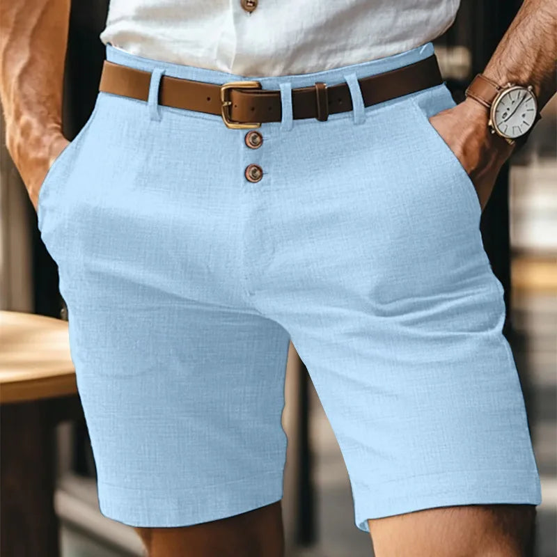 White Gray Cotton Linen Shorts Men Fashion Triple Button Short Pants Male Streetwear 2025 Stylish simplicity Casual Beach Shorts