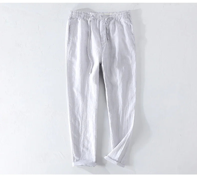 Men Dress Pants Summer New Casual Black Pants Men 100% Pure Linen Loose Fashion Solid Color Trousers Male Brand Clothing Y2951