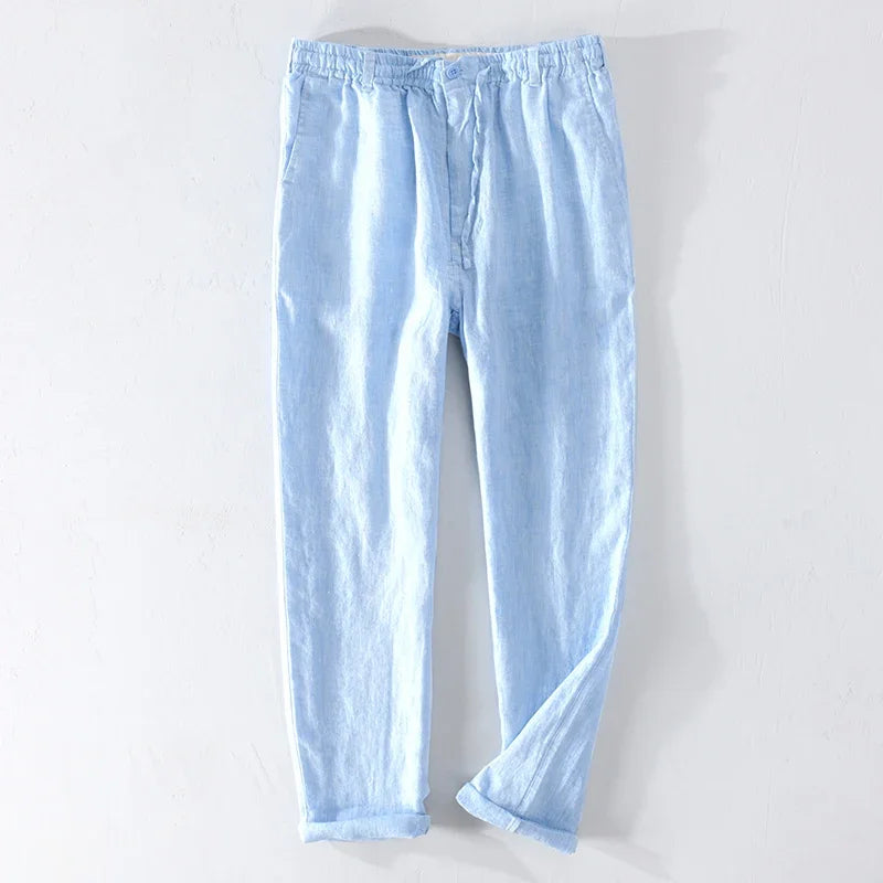 Men Dress Pants Summer New Casual Black Pants Men 100% Pure Linen Loose Fashion Solid Color Trousers Male Brand Clothing Y2951