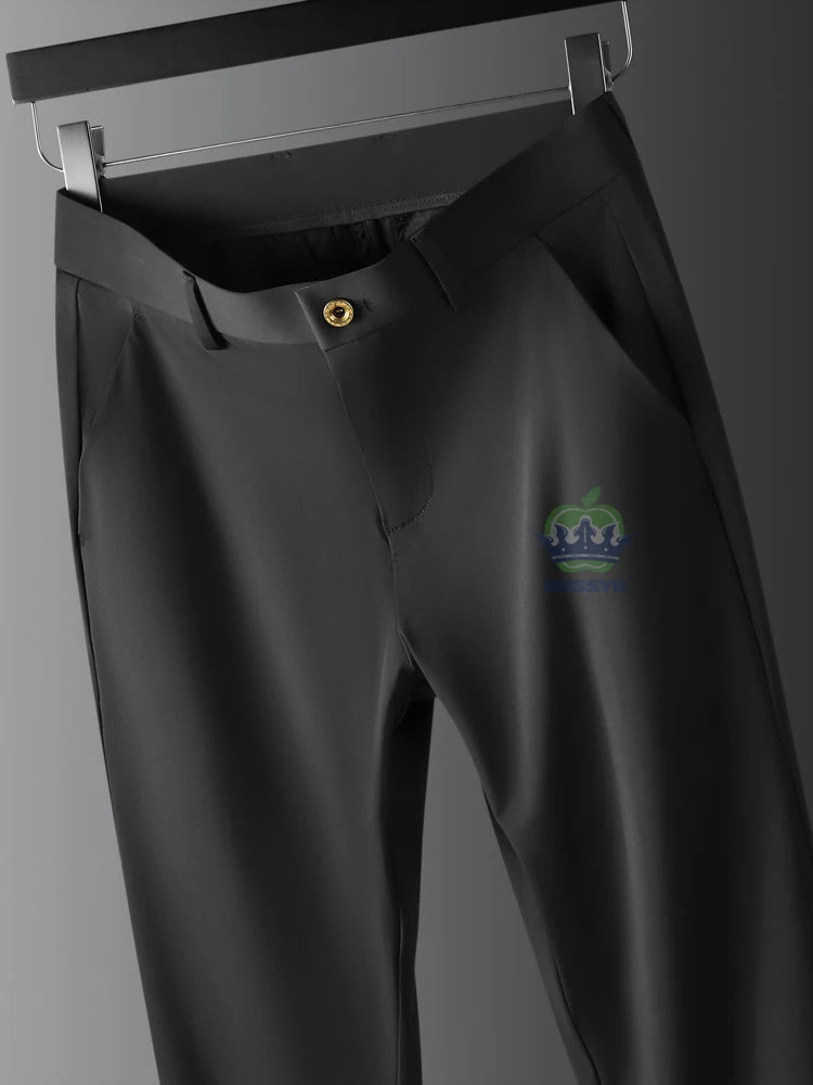 High Stretch Fabric Summer Thin Ice Silk Business Pants Men Elastic Waist Classic Work Office Formal Suit Trousers Plus Size 40
