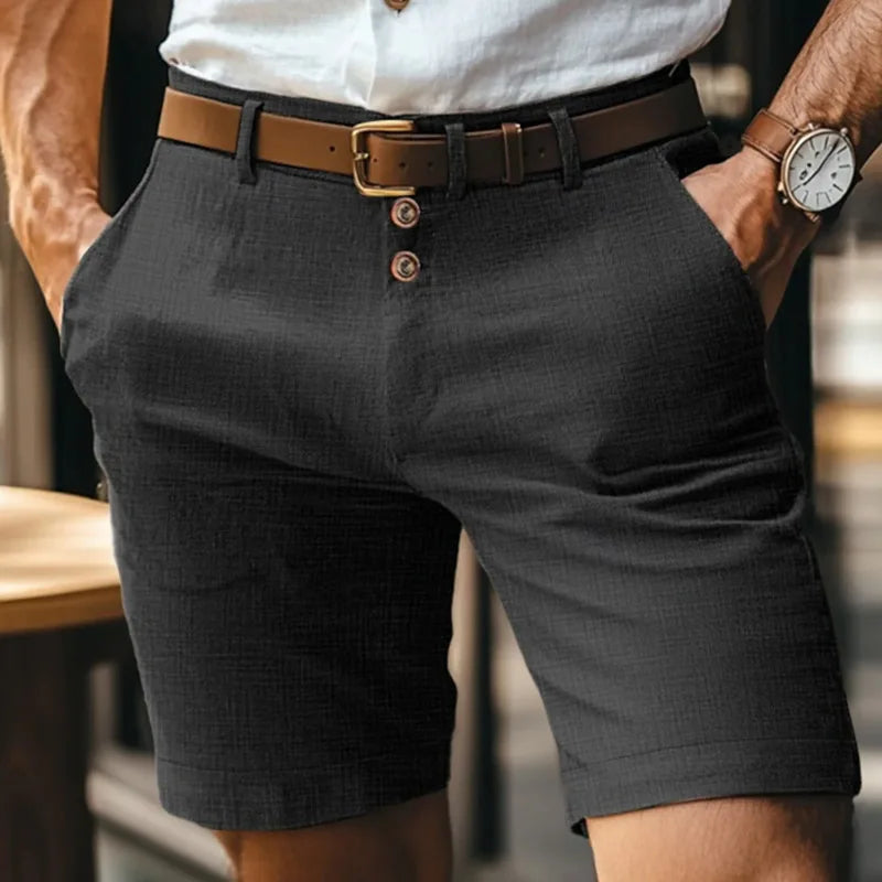 White Gray Cotton Linen Shorts Men Fashion Triple Button Short Pants Male Streetwear 2025 Stylish simplicity Casual Beach Shorts