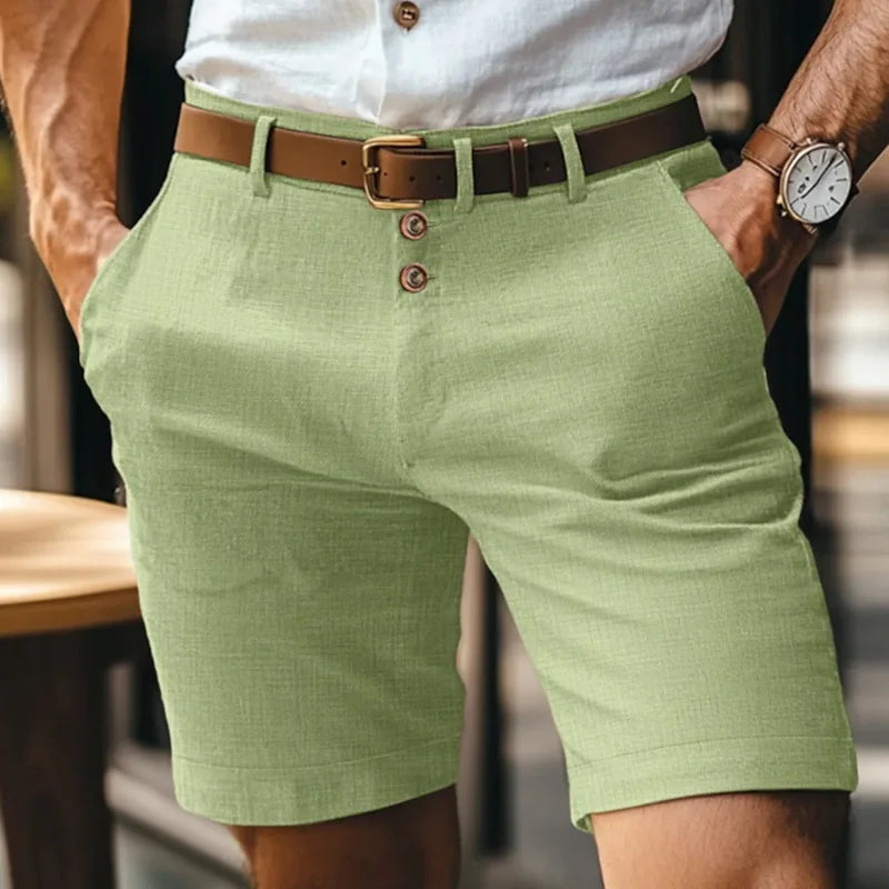 White Gray Cotton Linen Shorts Men Fashion Triple Button Short Pants Male Streetwear 2025 Stylish simplicity Casual Beach Shorts