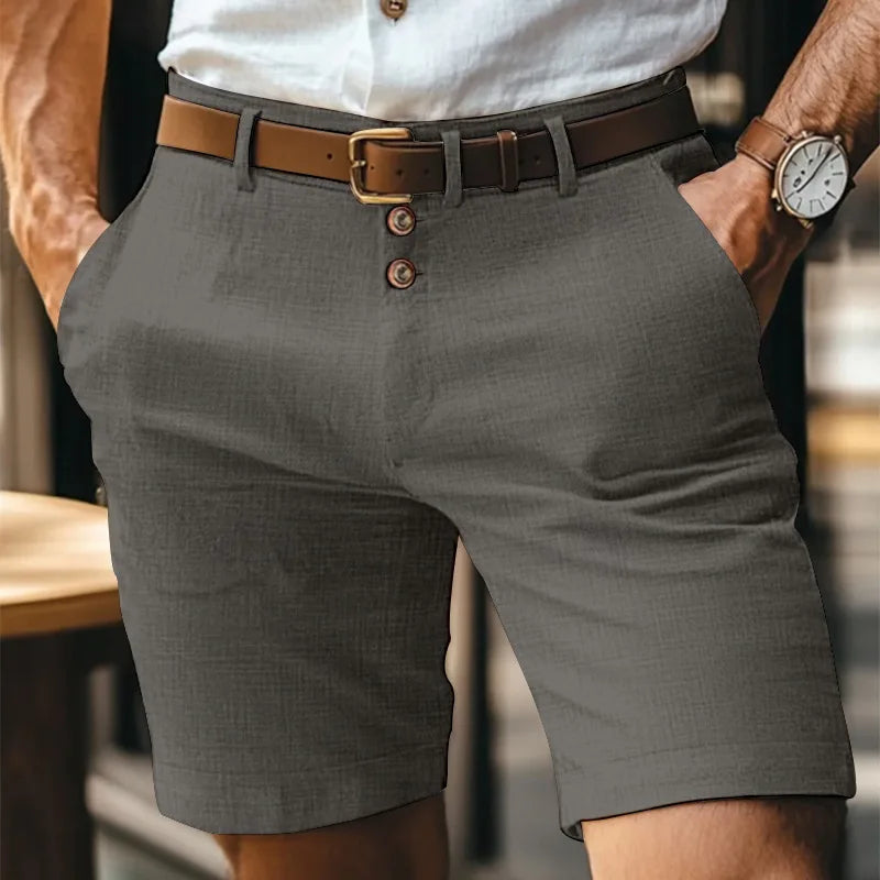 White Gray Cotton Linen Shorts Men Fashion Triple Button Short Pants Male Streetwear 2025 Stylish simplicity Casual Beach Shorts