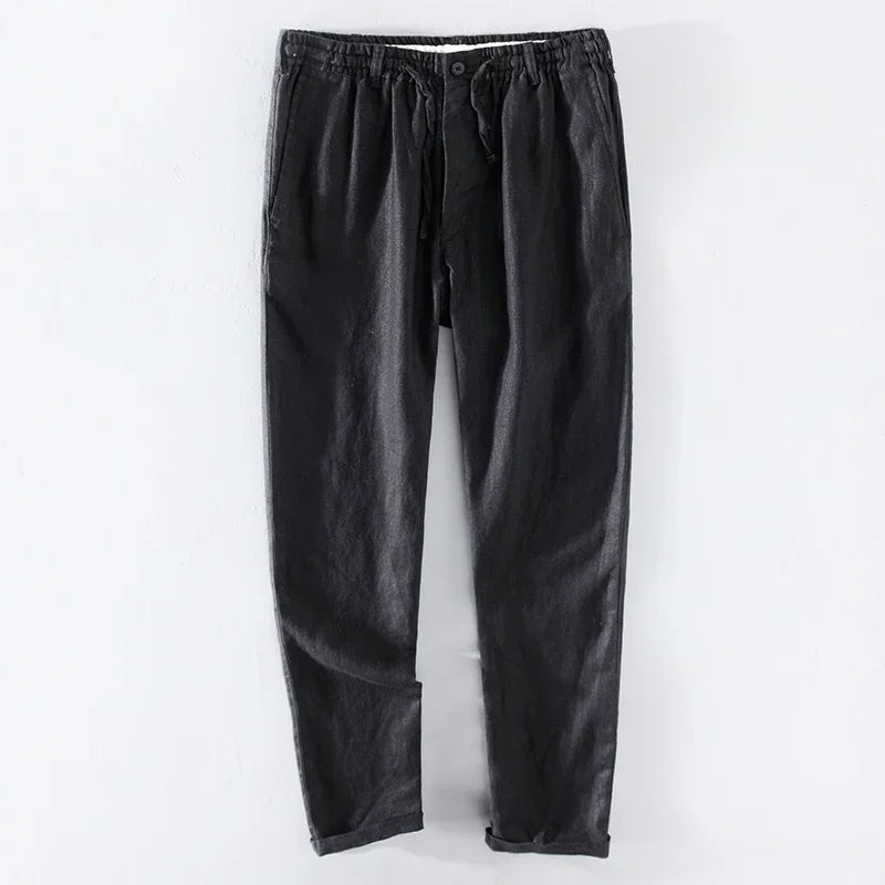 Men Dress Pants Summer New Casual Black Pants Men 100% Pure Linen Loose Fashion Solid Color Trousers Male Brand Clothing Y2951