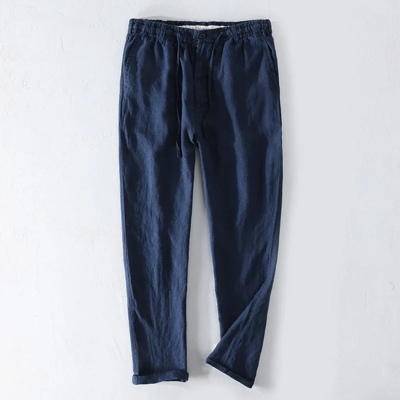 Men Dress Pants Summer New Casual Black Pants Men 100% Pure Linen Loose Fashion Solid Color Trousers Male Brand Clothing Y2951
