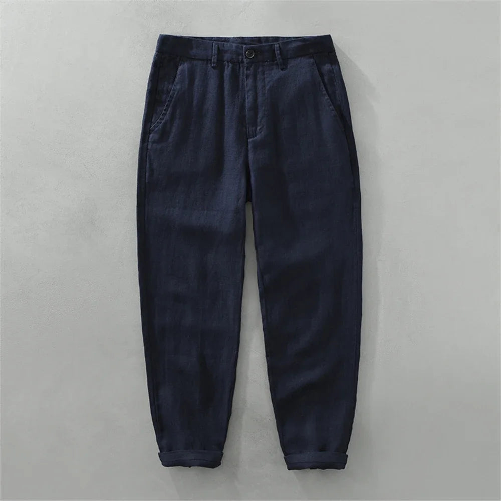 Summer men's white linen pants loose straight pants Spring solid Trousers for men breathable beach man Casual pants
