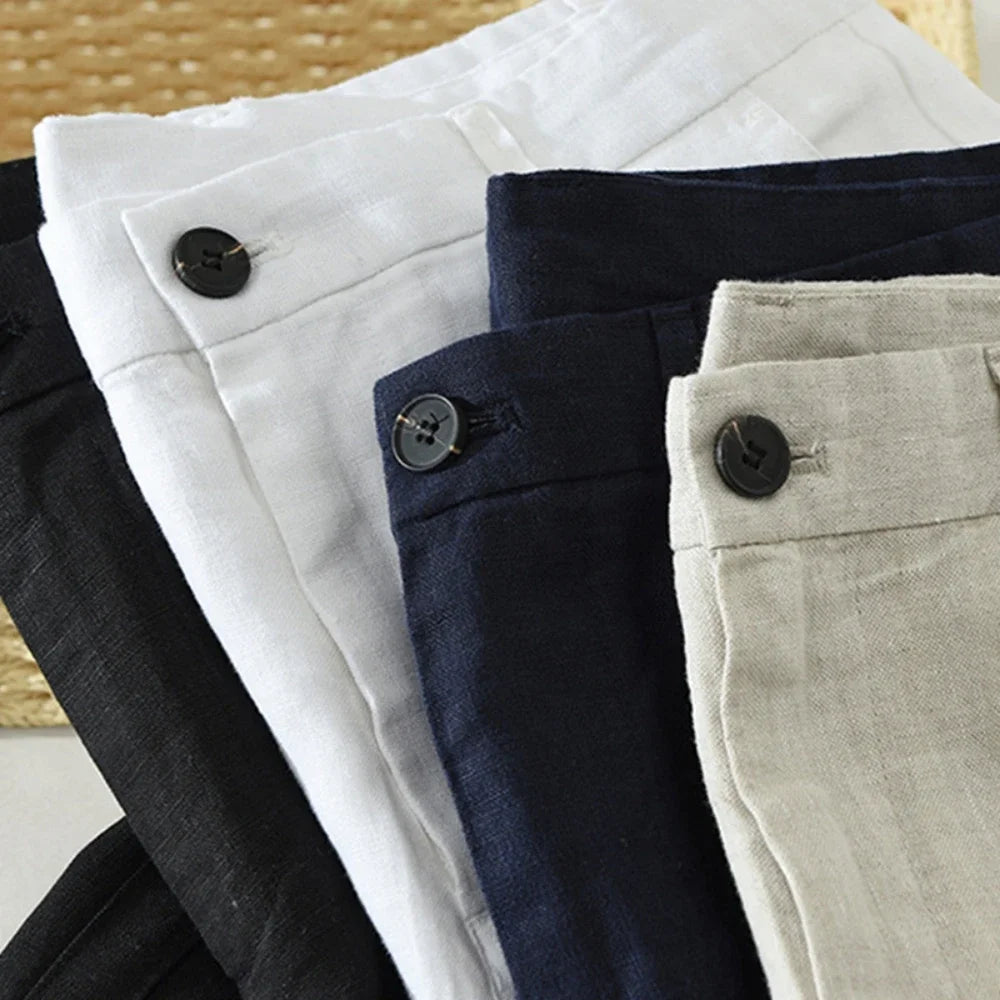 Summer men's white linen pants loose straight pants Spring solid Trousers for men breathable beach man Casual pants