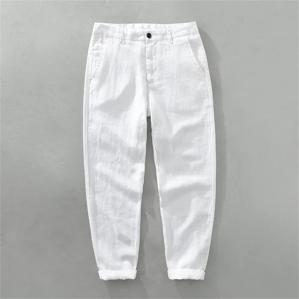 Summer men's white linen pants loose straight pants Spring solid Trousers for men breathable beach man Casual pants