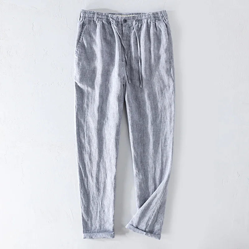 Men Dress Pants Summer New Casual Black Pants Men 100% Pure Linen Loose Fashion Solid Color Trousers Male Brand Clothing Y2951