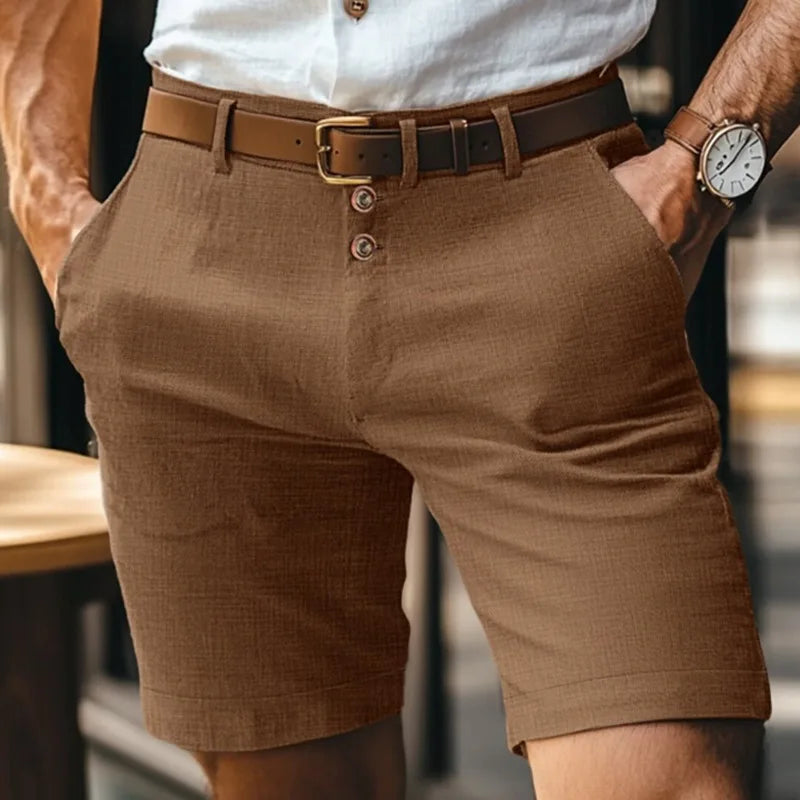 White Gray Cotton Linen Shorts Men Fashion Triple Button Short Pants Male Streetwear 2025 Stylish simplicity Casual Beach Shorts