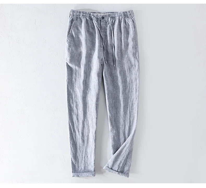 Men Dress Pants Summer New Casual Black Pants Men 100% Pure Linen Loose Fashion Solid Color Trousers Male Brand Clothing Y2951