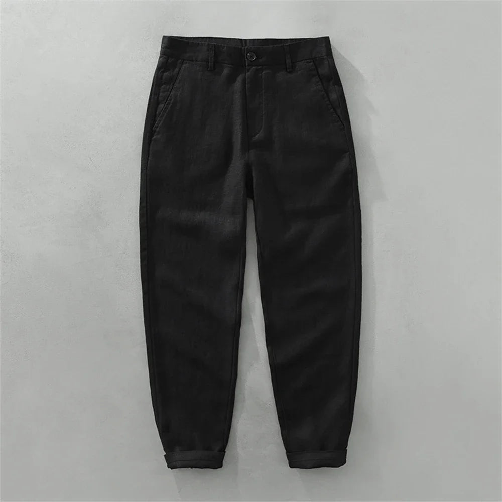 Summer men's white linen pants loose straight pants Spring solid Trousers for men breathable beach man Casual pants