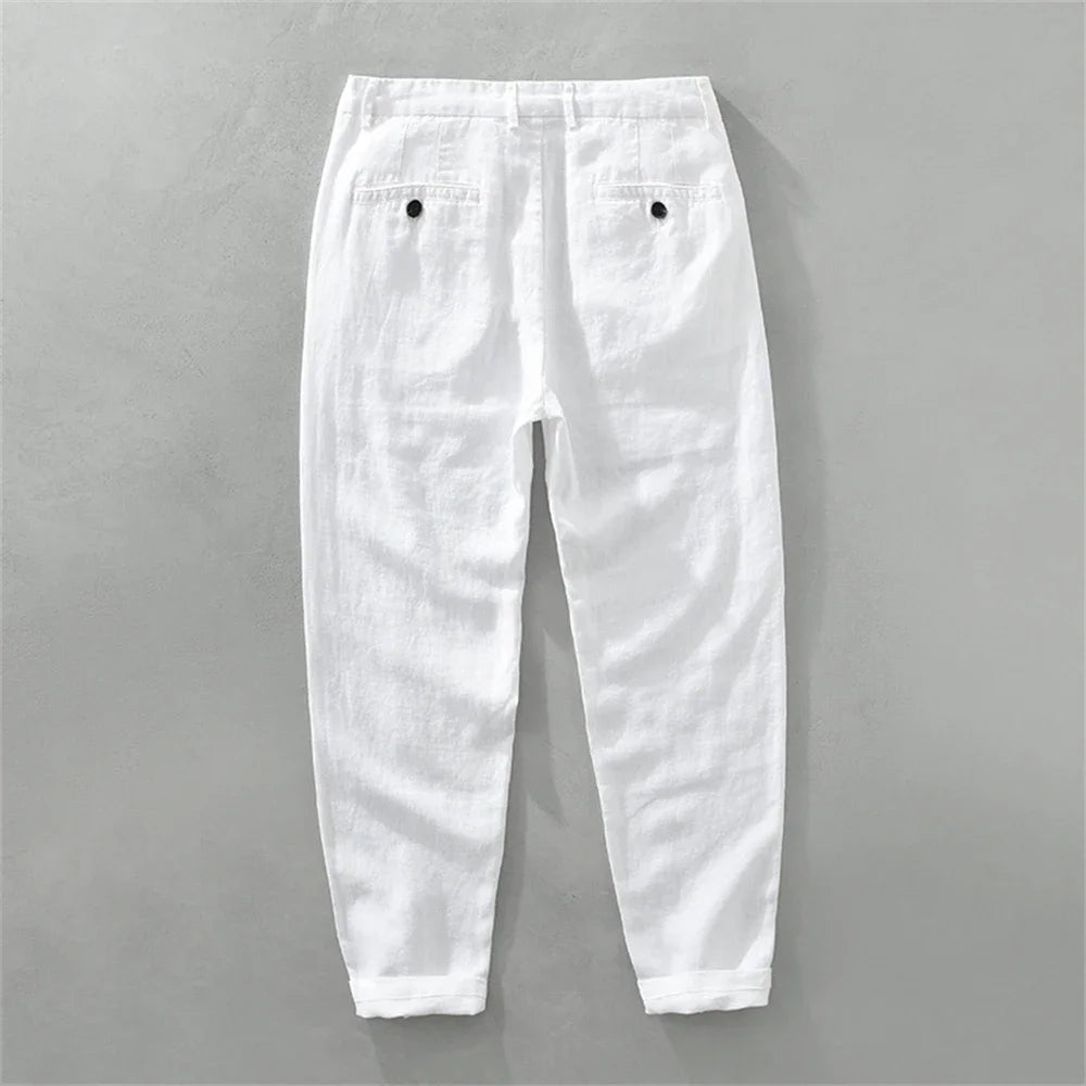 Summer men's white linen pants loose straight pants Spring solid Trousers for men breathable beach man Casual pants