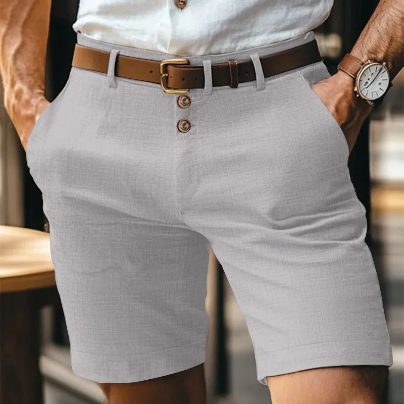 White Gray Cotton Linen Shorts Men Fashion Triple Button Short Pants Male Streetwear 2025 Stylish simplicity Casual Beach Shorts
