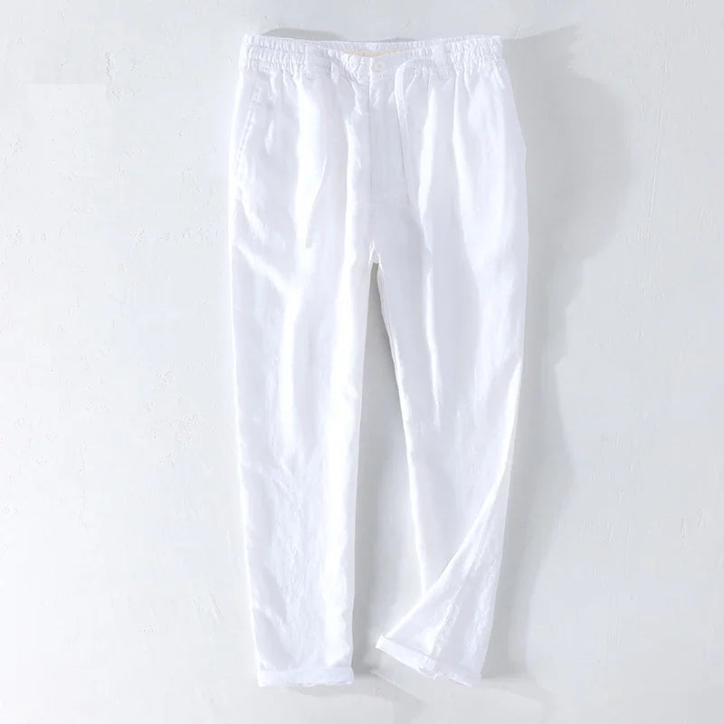 Men Dress Pants Summer New Casual Black Pants Men 100% Pure Linen Loose Fashion Solid Color Trousers Male Brand Clothing Y2951