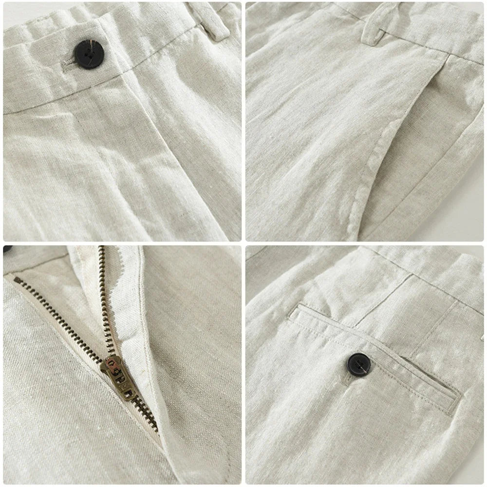Summer men's white linen pants loose straight pants Spring solid Trousers for men breathable beach man Casual pants