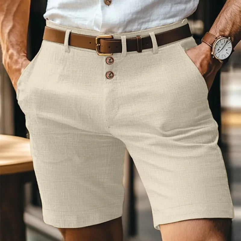 White Gray Cotton Linen Shorts Men Fashion Triple Button Short Pants Male Streetwear 2025 Stylish simplicity Casual Beach Shorts
