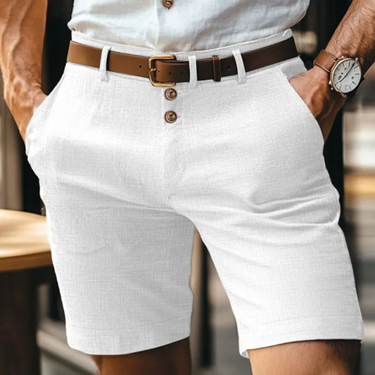 White Gray Cotton Linen Shorts Men Fashion Triple Button Short Pants Male Streetwear 2025 Stylish simplicity Casual Beach Shorts