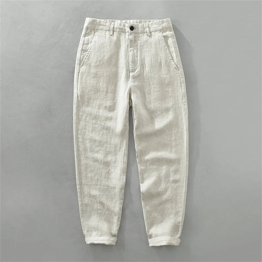 Summer men's white linen pants loose straight pants Spring solid Trousers for men breathable beach man Casual pants