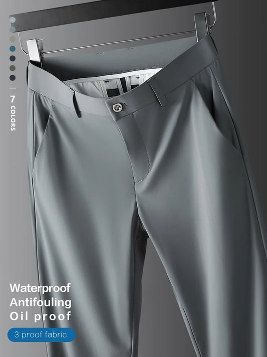 High Stretch Fabric Summer Thin Ice Silk Business Pants Men Elastic Waist Classic Work Office Formal Suit Trousers Plus Size 40